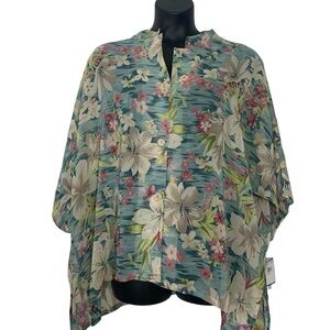 Vintage Hawaiian Floral Button-Up Kimono Top Size 16 NEW